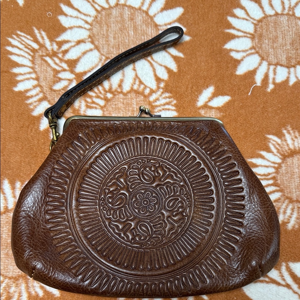 Patricia Nash Brown Embossed Leather Wristlet Clutch - Classic Women's Bag